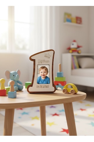 1 Yaş Doğum Günü Magnet 10'lu Fotoğraf Çerçeveli Ahşap