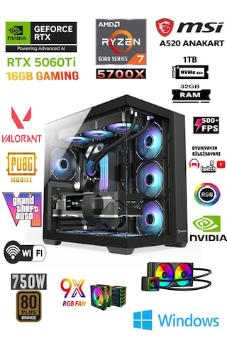 Apphirex Prime X63 R7-5700X 32 GB 1 TB SSD 16 GB RTX5060Tİ 27'' Masaüstü Oyuncu Bilgisayarı