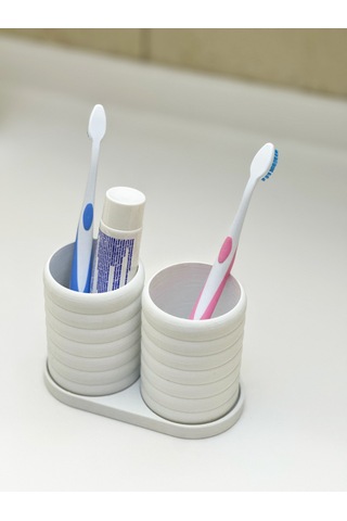 Modern Banyo Düzenleyici V2 - Diş Fırçalık Seti - Ikili Set - Beyaz - 10cm Beyaz