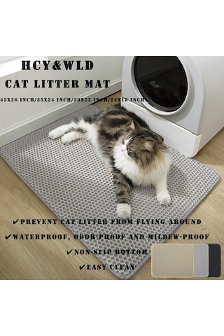 Kedi Çöp Mat, 45x26/35x24/30x22/24x18 İnç Çift Katmanlı Kedi Kumu Kutusu Mat, Eva Slıp, Su Geçirmez İdrar Kanı Kedi Çöp Catcher Mat, Kolay Temiz Saçılma Kontrolü 30x22 İnç, Haki Khaki Büyük 30x22 İnç Haki