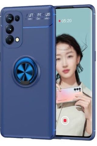 Oppo Reno 5 Pro 5g Kılıf Yüzüğü Stant Ve Araç Tutucu Olabilen Şık Esnek Premium Silikon Kapak Ryc/ravel Mavi