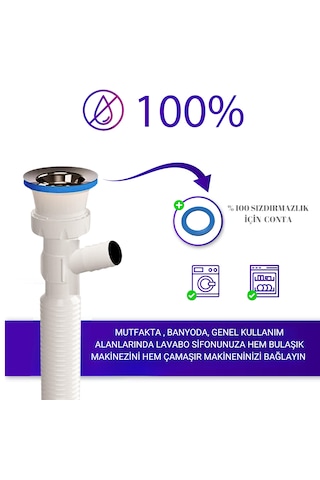 Çift Çamaşır Ve Bulaşık Makinesi İçin Körüklü Lavabo Sifonu Çift