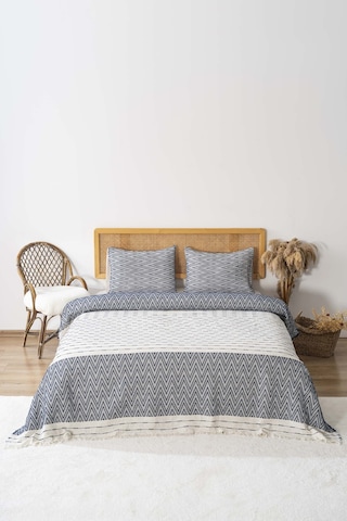 Milena Lacivert Çift Kişilik %100 Pamuklu Yatak Örtüsü Takımı 3 Parça Uyku & Çeyiz Seti