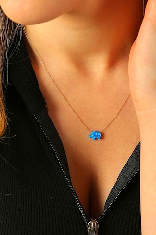 14 Ayar Altın Kolye Mavi Sedef Fil Altın Zincirli Kolye 45 Cm Uzunluk