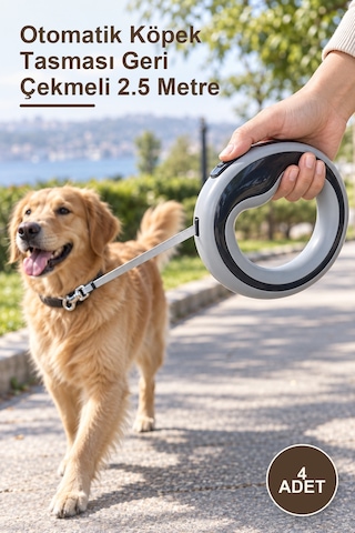 4 Adet Otomatik Köpek Tasması Geri Çekmeli 2.5 Metre Metal