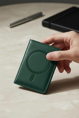 Constraın - Magsafe İle Uyumlu Deri Kartlık Cüzdan - Koyu Yeşil