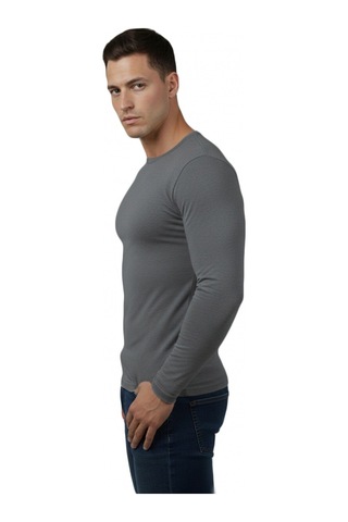 Deep Sea Deepsea Antrasit Dar Kalıp Likralı %90 Pamuk Erkek Sweatshirt Vücuda Oturan İnce Penye Sweat 2300423