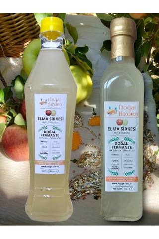 Doğal Bizden Doğal Fermantasyon Yumuşak İçim Elma Sirkesi  Pet 1000 ML + Cam 500 ML