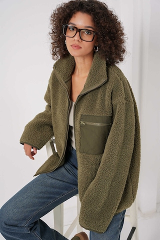 Gabria Fermuarlı Tek Cep Hırka Haki