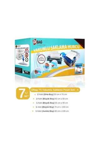 7'li Vakumlu Saklama Poşeti Seti-4 Yastık, Elbise, Battaniye, Yorgan Vakumlu Hurç Şeffaf