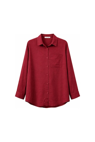 Mixray 4670 Kadın Cepli Oversize Basic Keten Gömlek Bordo