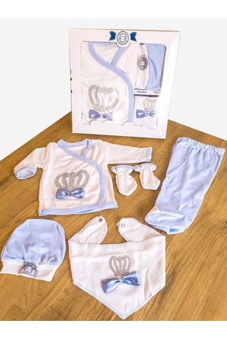 Bebek Bakım Çantası Ve Taşlı 5 Parça Hastane Çıkışı İkili Set Mavi