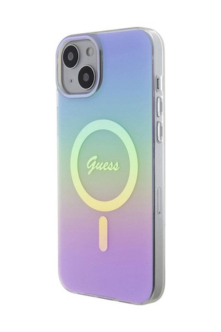 Apple Uyumlu iPhone 15 Kılıf Guess Lisanslı Magsafe Şarj Özellikli Yazı Logolu Iridescent Siyah