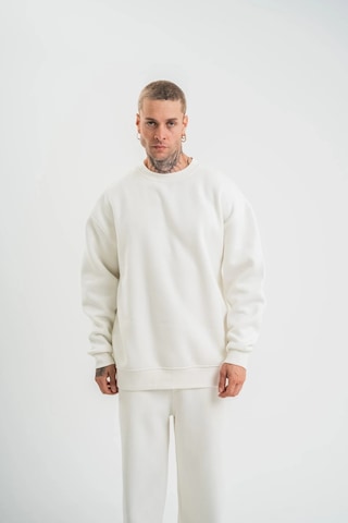 Erkek Uzun Kol Bisiklet Yaka 3 İplik Pamuklu Kışlık Sweatshirt - Beyaz Beyaz