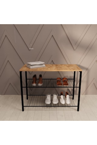 Geniş Metal Ayakkabılık Vestiyer 3 Katlı Ayakkabılık 1303 Atlantik - Çam