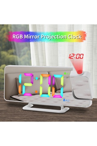 Dofolink Ts-9210 Beyaz Rgb Projeksiyon Saat - Led Ekran, 180 Döner Projektör, 6 Seviye Parlaklık, İki Alarm, Uyku Fonksiyonu, Ayna Yüzey