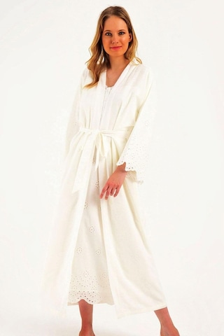 Kadın Ekru Lohusa Pamuklu Tesettür Gecelik Sabahlık Takımı