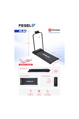 Fegel FG-04 FitShow Destekli Katlanabilir Uzaktan Kumandalı Koşu ve Yürüyüş Bandı