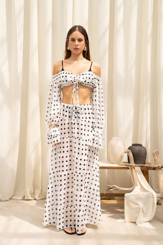 Mai Collection Samos Puantiyeli Ekru Crop Etek Takım