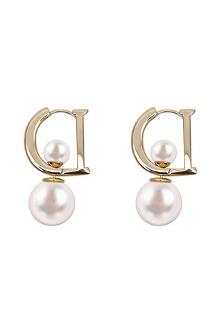 14k Altın Kaplama D Harfi İnci Kore Yeni Moda Takı Küpe Önce Sonra Zarif Kadın Günlük Çok Yönlü Aksesuarlar Çok Renkli