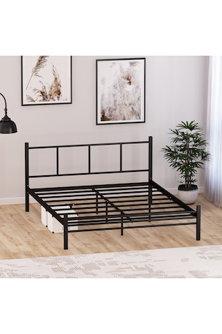 Metal Karyola + Flora Full Ortopedik Yatak, 160x200 Cm Siyah Ren 638125