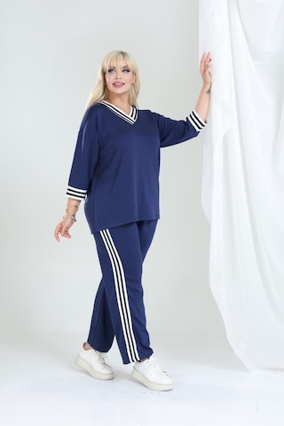 Şeritli Takım Oysho Modal Kumaş Şeritli Yumuşak Dokulu M-6xl Lacivert