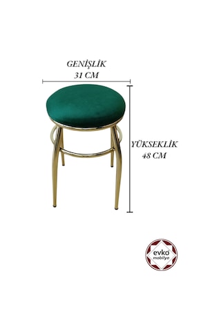 Evko Mobilya Tabure, Bar Taburesi, 2'li Tabure, Gold Ayaklı-yeşil