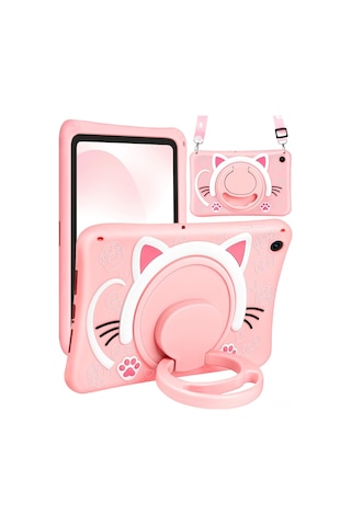 Yunboo Samsung Galaxy Uyumlu Tab A9 Plus 11" İçin Pembe Silikon Kılıf: Döner Tutucu Ve Askı İp'i İle Esnek Koruma