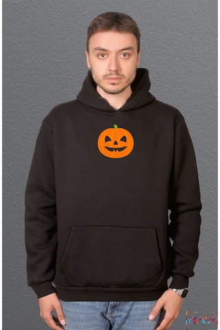 Bumeta Halloween Pumpkin Face Bal Kabağı Sweetshirt Unisex Kapüşonlu Hoodie Siyah