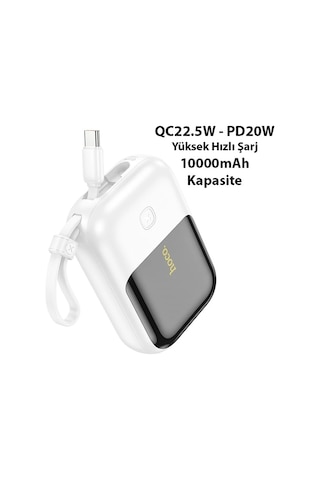 Hoco Q20 Fountain 10000mah 22.5w+pd20w Dijital Göstergeli Kablolu Powerbank Beyaz BEYAZ