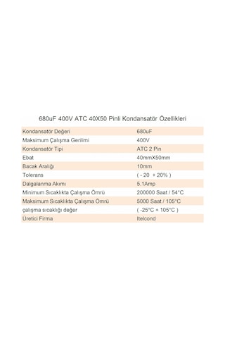 680Uf 400V Atc-105°C 2Pin 40X50Mm Kondansatör