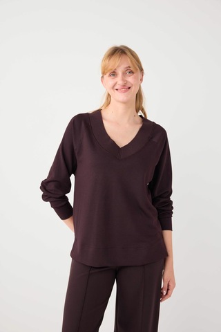 Jimmy Key Jimmy Key Acı Kahve Uzun Kollu V Yaka Örme Modal Sweatshirt 5ww235785803 Kahverengi