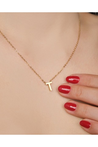 Lekka Design Kadın Kararmaz Çelik Takı T Harf Kolye