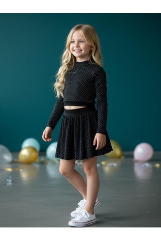 Kız Çocuk Işıltılı Bluz Tül Etekli Takım-16408 Siyah