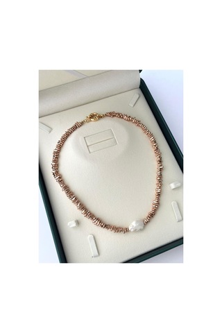 Winter Luxe Kolye Rose Hematit & İnci Yılbaşı Özel Tasarım Gümüş Gümüş