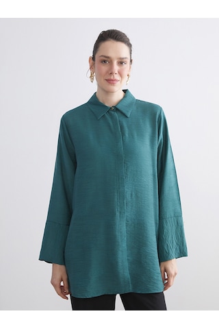 Lcwaıkıkı Classic Yeşil Desenli Kadın Gömlek Tunik