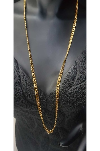 Vog Unisex Vip Çelik Altın Görünümlü 4 Mm Gürmet Model Zincir Kolye Sarı