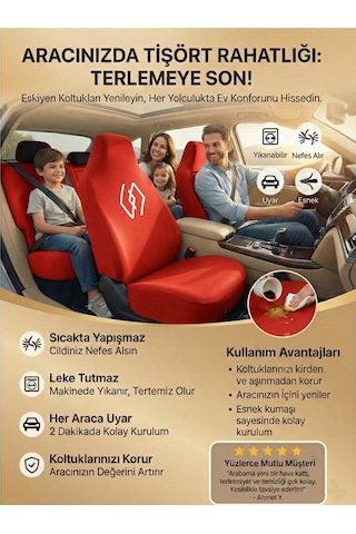 Renault 19 İle Uyumlu Ön Arka Koltuk Kılıf Seti Koltuk Koruma Kırmızı