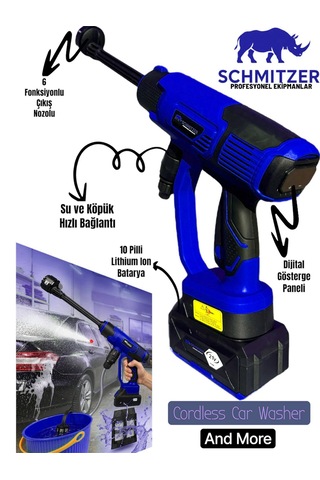Schmıtzer Sch-2002m Pro 21v Brushless Motor Yüksek Basınçlı Şarjlı Oto Araba Yıkama Makinesi 3 Kademe Dijital Göstergeli 30