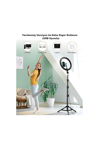 10"inç Ring Light Youtuber Tiktok Çekim Işıklı Telefon Tutucu Influencer Makyaj Işığı 2.10 M Beyaz