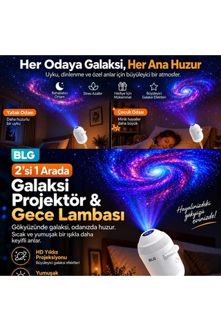 2'si 1 Arada Galaksi Projektör Gece Lambası 360 Esnek Boyunlu Usb Led Yıldız Projeksiyon, Ayarlanabilir Işık