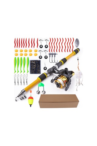 Springsun Fıshkıng 1.8m Uzatılabilir Luya Kamış Seti 55 Parça Yeni Başlangıçcı İçin Taşınabilir Yumuşak Yemli Çarpıcı Balık Avı Kombinasyonu Sarı