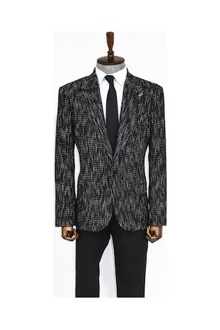 Wessi Desenli Slim Fit Spor Siyah Erkek Ceket - Wessi Siyah