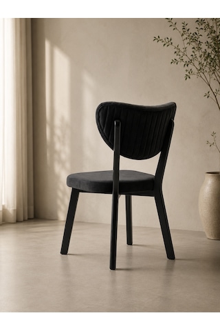 Teknor 4 Adet Elma Sandalye Modern Kadife Kapitone Sırtlı Mutfak Yemek Odası Balkon Kafe Sandalyesi 85 Cm Siyah