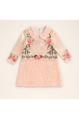 For My Baby Çiçek Baskılı Bebe Yaka Elbise Pembe