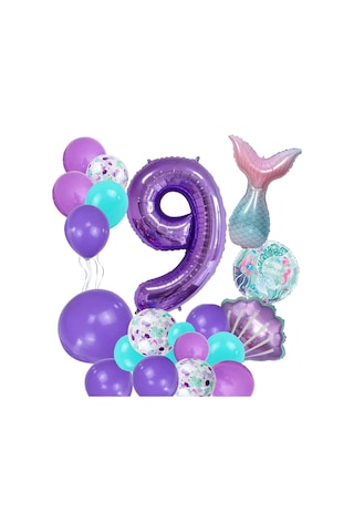 9 Yaş Deniz Kızı Temalı Doğum Günü Parti Kutlama Seti Konsept 1
