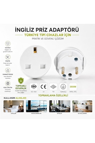Lexroo İngiliz Priz Adaptörü, Uk Fiş Dönüştürücü