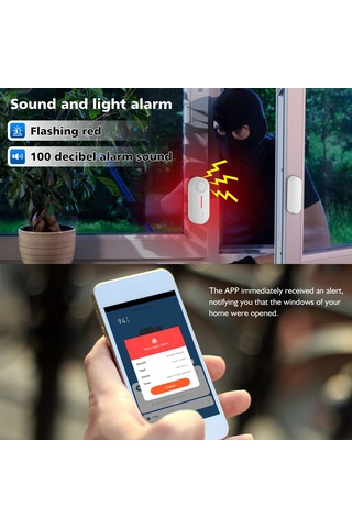 Yifomall Tuya Akıllı Wifi Pencere/kapı Sensörü, Uzak Kontrol, 100db Sesli Alarm, 2 Adet, 2.4ghz, Pil Yok