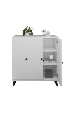 Simple Çok Amaçlı Dolap 4 Raflı 3 Kapaklı 90x44x96 Beyaz Beyaz