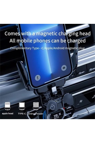 Xindoker Oto Telefon Tutucu 15w Kablosuz Şarj, Akıllı Sensörlü Açılma/kapama, 360 Döner, 3 Adet Manyetik Bağlayıcı, Sünger Yastık, Abs Malzeme Siyah Siyah